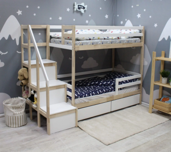 Двухъярусная кровать с лестницей комодом Eco bed 7 с ящиками