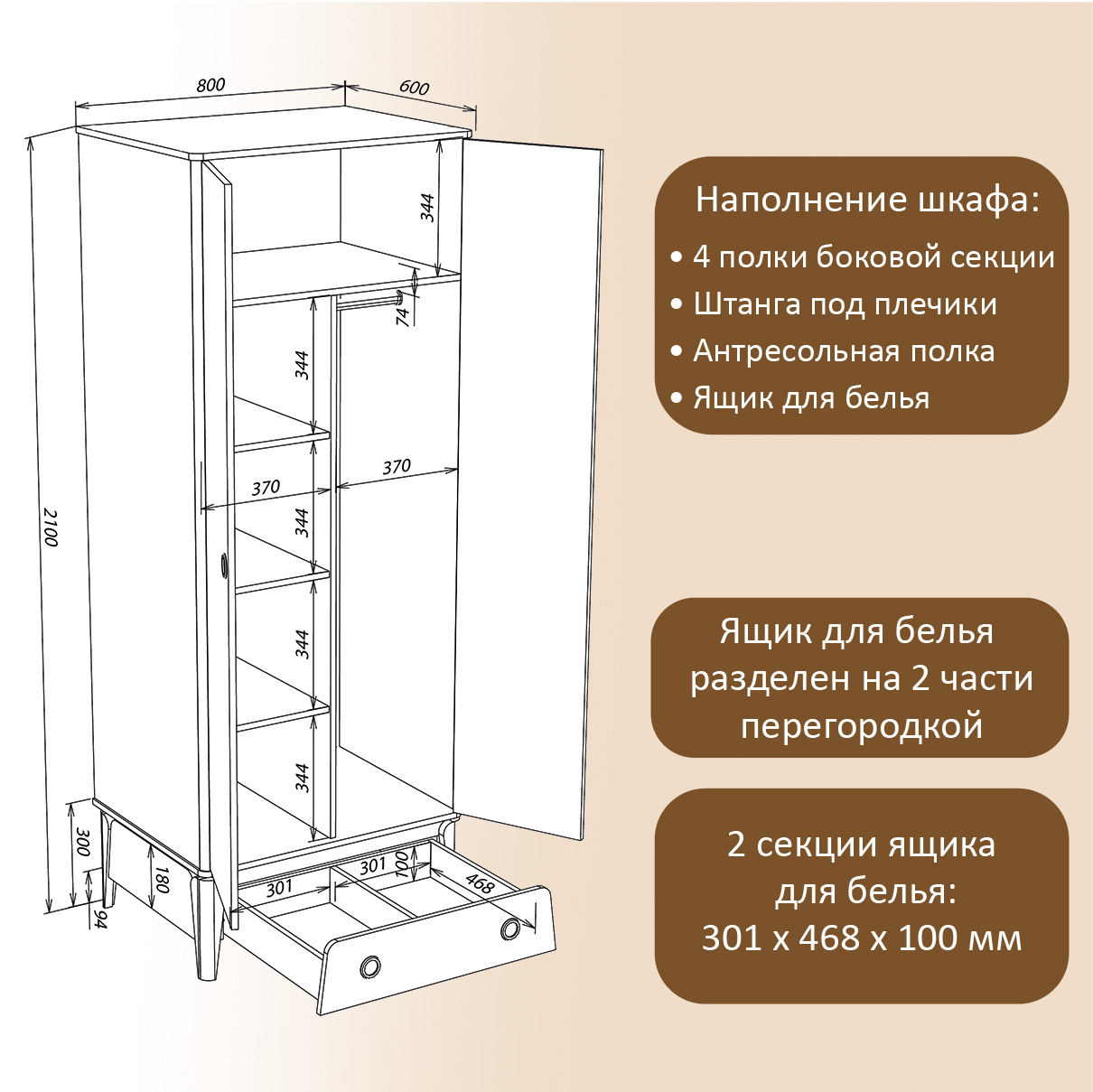 Шкаф 2-х створчатый «Тэль»