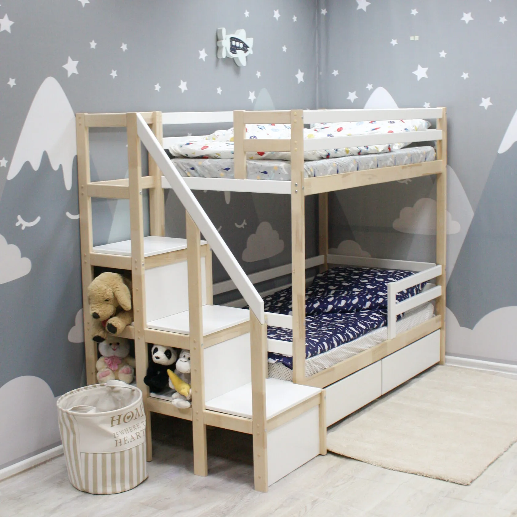 Двухъярусная кровать с лестницей комодом Eco bed 7 с ящиками